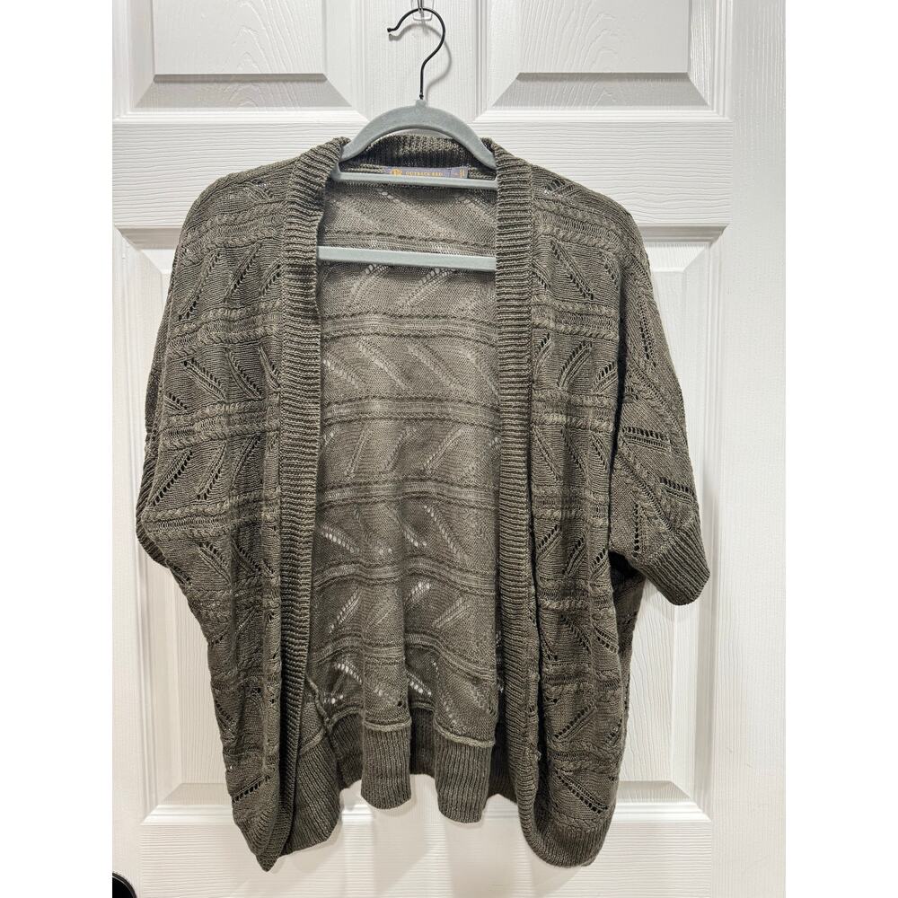 The Limited Linen Short Sleeve Open Knit Cardigan Olive Green XL